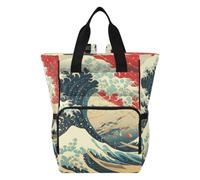 DDDIYEU Red Ocean Powerful Traditional Art Diaper Bag Backpack Mom Bag Casual Lightweight Large Capacity for Travel Mammy Women Girls