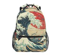 DDDIYEU Red Ocean Powerful Traditional Art Shoulder Backpack Student Bookbags for Travel Kid Girls Boys