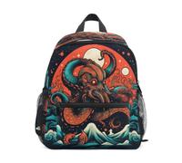 DDDIYEU Red Octopus Fiery Ocean Artistic Toddler Backpack Bookbag Mini Shoulder Bag for 1-6 Years Travel Boys Girls Kids with Chest Strap Clip Whistle