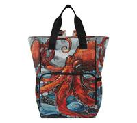 DDDIYEU Red Octopus Ocean Art Diaper Bag Backpack Mom Bag Casual Lightweight Large Capacity for Travel Mammy Women Girls