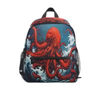 DDDIYEU Red Octopus Ocean Sea Toddler Backpack Bookbag Mini Shoulder Bag for 1-6 Years Travel Boys Girls Kids with Chest Strap Clip Whistle