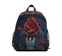 DDDIYEU Red Rose Gothic Skull Artistic Toddler Backpack Bookbag Mini Shoulder Bag for 1-6 Years Travel Boys Girls Kids with Chest Strap Clip Whistle