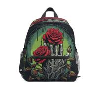 DDDIYEU Red Roses Gothic Artistic Toddler Backpack Bookbag Mini Shoulder Bag for 1-6 Years Travel Boys Girls Kids with Chest Strap Clip Whistle
