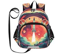 DDDIYEU Red Space Rocket Planets Stars Funny Toddler Backpack Mini Shoulder Bag Cute Bookbag for Kids