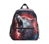 DDDIYEU Red Wolf Howling Fierce Powerful Toddler Backpack Bookbag Mini Shoulder Bag for 1-6 Years Travel Boys Girls Kids with Chest Strap Clip Whistle