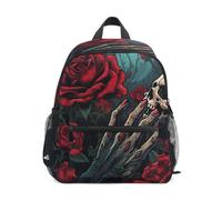 DDDIYEU Skull Red Rose Dark Dramatic Toddler Backpack Bookbag Mini Shoulder Bag for 1-6 Years Travel Boys Girls Kids with Chest Strap Clip Whistle
