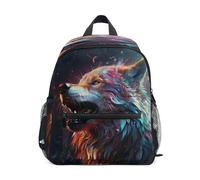 DDDIYEU Space Wolf Howling Toddler Backpack Bookbag Mini Shoulder Bag for 1-6 Years Travel Boys Girls Kids with Chest Strap Clip Whistle