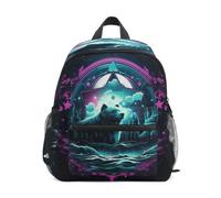 DDDIYEU Star Moon Wolf Bear Art Toddler Backpack Bookbag Mini Shoulder Bag for 1-6 Years Travel Boys Girls Kids with Chest Strap Clip Whistle