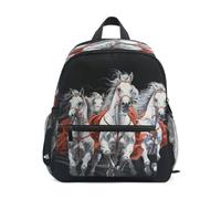 DDDIYEU White Horses Galloping Graceful Toddler Backpack Bookbag Mini Shoulder Bag for 1-6 Years Travel Boys Girls Kids with Chest Strap Clip Whistle