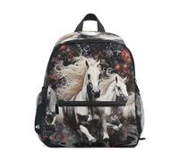 DDDIYEU White Horses Majestic Running Toddler Backpack Bookbag Mini Shoulder Bag for 1-6 Years Travel Boys Girls Kids with Chest Strap Clip Whistle