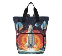 DDDIYEU White Rocket Flying Cosmic Diaper Bag Backpack Mom Bag Casual Lightweight Large Capacity for Travel Mammy Women Girls