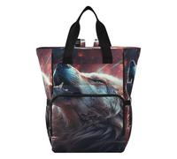 DDDIYEU Wolf Howl Red Art Diaper Bag Backpack Mom Bag Casual Lightweight Large Capacity for Travel Mammy Women Girls