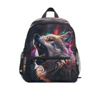 DDDIYEU Wolf Howling Colorful Space Toddler Backpack Bookbag Mini Shoulder Bag for 1-6 Years Travel Boys Girls Kids with Chest Strap Clip Whistle