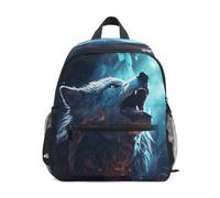 DDDIYEU Wolf Howling Dark Space Toddler Backpack Bookbag Mini Shoulder Bag for 1-6 Years Travel Boys Girls Kids with Chest Strap Clip Whistle