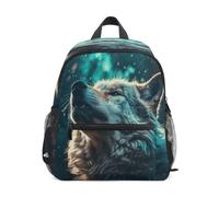 DDDIYEU Wolf Howling Green Space Toddler Backpack Bookbag Mini Shoulder Bag for 1-6 Years Travel Boys Girls Kids with Chest Strap Clip Whistle