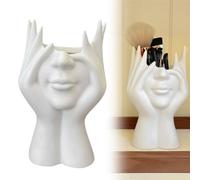 Ddewing Face Vases, Human Face Art Ceramic Vase Black Ceramic Vase Aesthetic Head Vases, Unique Body ShapedVase for Table Centerpiece, Shelf, Living Room, Bedroom, Fireplace