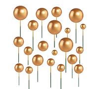 Ddfly 66Pcs Balloon Cake Decorations, Mini Round Gold Faux Pearl Balls Cupcake Toppers, Foam Ball Cake Picks DIY Cake Insert Topper for for Kids Birthday Party Wedding Cake Decoration (Gold)