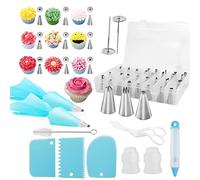 Ddfly Cake Decorating Kit, 42Pcs Russian Piping Tips Set - 30 different patters Nozzles Bags Flower Nail Scrapers, Lifter, Coupler, Icing Pen, Brush, Reusable, with Transparent Box, Blue