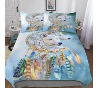 DDFRTYY Dreamcatcher Wolf Duvet Cover Sets, Bedding Bed for Adults Teenager Kids, Quilt Covers with Pillowcase Soft Comforter Cover 3 Pieces King(220x240cm)