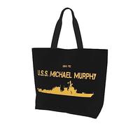 Ddg 112 Uss Michael Murphy Women'S Lightweight Canvas Handbag Reusable Shopping Bag Black