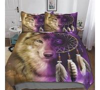 DDGAAGG Dreamcatcher Wolf 3D Duvet Cover Microfiber Bedding Set Quilt Covers with Pillowcases Soft Comforter Cover For Boys Girls Double (200x200cm)