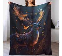 DDGAAGG Magic Butterfly Deer Blanket Printed Throw Blankets for Kids Child Adults Soft Warm Flannel Throws for Bed And Couch Bedroom Decor （130×180cm）