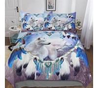 DDGFFDD Dreamcatcher Wolf Duvet Cover Set with Pillowcases Soft Quilt Covers Microfiber Bedding For Boys Girls And Teenagers Comforter Cover King(220x240cm)
