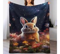 DDGFFDD Fleece Blanket Starry Flower Rabbit Throw for Sofa & Bed, Plush Cozy Fuzzy Throws, Super Soft And Warm Fluffy Blanket for All Seasons, (130×180cm)
