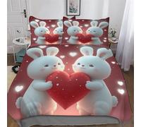 DDGHHKK Rabbit Bedding Set Duvet Cover Soft Quilt Cover for Kids, Girls, Boys And Teens 3 Pieces with Pillowcase Cosy Bed Linen Double (200x200cm)