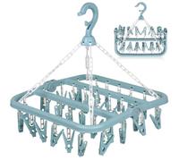 DDhayyp Clothes Drying Hanger with 32 Clips, Foldable Design Multi-Functional Sock Dryer and Rotary Wind-sock hanger for washing line, Ideal Hanger for Socks, Underwear, Bras, Baby Clothes (Blue)