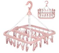 DDhayyp Clothes Drying Hanger with 32 Clips, Foldable Design Multi-Functional Sock Dryer and Rotary Wind-sock hanger for washing line, Ideal Hanger for Socks, Underwear, Bras, Baby Clothes (Pink)