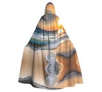 ddhgfnbc Sunset over the waves Printed hooded cape, adult lightweight cape for role-playing costumes, Halloween costumes