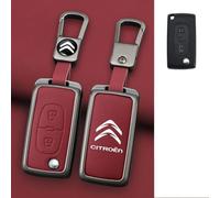 DDHHBH Key Cover for Citroen C3 Picasso,Alloy Key Case Key Fob Protect Car Key Anti-scratch Key Shells Fashion with Car Emblem Key Holder Key Rings Leather Clip Smart Keyless,D2-Red