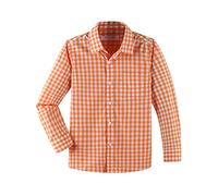 DDILKE Boys' School Shirt Long Sleeve Uniform Shirts Plaid Button Down Poplin Shirt, Regular fit, Orange and White Check, Size 5-6 Years