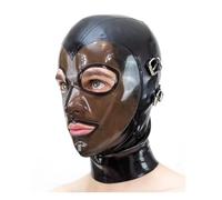 DDINGHOONQPODFR Latex Mask Rubber Hood Cosplay Headgear With Detachable Blindfold And Mouthfold Back Zip,black,XS