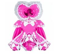 DDINGHOONQPODFR WOMEN Cosplay Lockable Sissy Dress PVC Pink And White Hat Maid Privacy Uniform Cosplay Customized,Pink,L