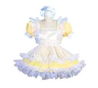 DDINGHOONQPODFR WOMEN Sissy Lockable Yellow Satin Dress MEN Maid Cosplay Customized Christmas Carnival Costumes,MEN Yellow,S