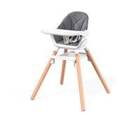 DDIOYIUR Baby High Chair, Highchair for Baby & Toddler, Easy Clean Infant Highchair, 6 in 1 Feeding High Chair with Removable Double Tray and Waterproof PU Cushion, Wooden Legs, Grey