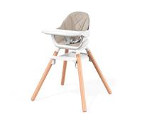 DDIOYIUR Baby High Chair, Wooden Feeding Chair with Removable Double Tray & Reversible Footrest, 5-Point Harness Multi-Use Toddlers HighChair, Champagne