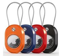 DDJ 4-Pack for AirTag Holder with Keychain, Waterproof Case for Apple AirTag & Moto Tag, Anti-Lost Cable Lock with ID Tag for Luggage, Travel Bags, Keys, Pet Collar, Backpack (Black/Orange/Blue/Red）