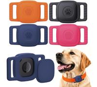 DDJ 4-Pack Waterproof Dog Collar Holder for Tile Mate Tracker, Durable Silicone Life360 Tile Case for Cat &Pet Collars, Anti-Lost Full Body for Tile Cover, Black, Pink Punch, Blue, Orange
