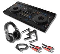 DDJ-GRV6 4-Channel DJ Controller with Pioneer HDJ-X5-S Professional DJ Headphones, On-Stage Stands LPT5000 Laptop Stand, and Essential Cables for Connecting to DJ Controllers