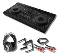 DDJ-GRV6 4-Channel DJ Controller with StreamEye Cans50 Professional Studio Headphones, On-Stage Stands LPT5000 Laptop Stand, and Essential Cables for Connecting to DJ Controllers