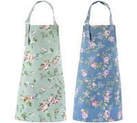 DDJYP HOMKITN Women Kitchen Apron-2 Pack, Cotton Canvas Flower Apron, Floral Pattern Apron with Pockets for Women Chef Apron(Green&Blue)