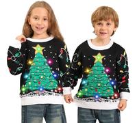 DDKJ Christmas Jumper Kids Light Up,Christmas Jumpers for Children,Unisex Cute Red Christmas Tree LED Lights Flashing Ugly Christmas Sweater,Best Rude Festive Xmas Sweaters for Boy Girl Teenagers