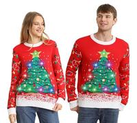 DDKJ Christmas Jumpers for Women Men UK,Light Up Christmas Jumper,Unisex Cute Red Christmas Tree Light Jumper,LED Lights Flashing Ugly Christmas Sweater,Best Rude Matching Xmas Sweaters for Couples