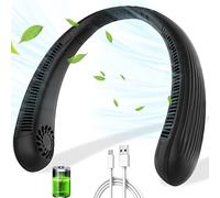 DDKJ Neck Fans Rechargeable,3 Speeds,360° Adjustable Necklace,Battery Powered,Bladeless Hands Free Wearable Round Neck,Personal Cooling Fan for Women,Men, Kids,Travel,Office,Holiday,Outdoor, Black