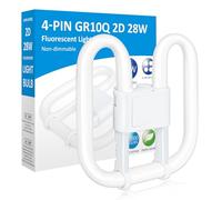 Ddlisu GR10q 4 Pin Light Bulb 28W 3500K Warm White, 1 Pack | 2D Square CFL Compact Fluorescent, GR10q DD Flat Butterfly Bulb, For Flush Ceiling Light, 4 Pin Bathroom Light Bulbs