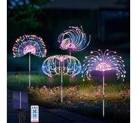 Ddlisu Solar Garden Lights Outdoor, RGB Solar Fireworks Lights Garden Ornaments with Remote Control 8 Modes 480 LEDs Waterproof Outdoor Light Decorations for Lawn Backyard Pathway Christmas, 4 Pack