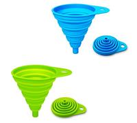 ddLUCK 2 Pack Silicone Collapsible Funnel, Flexible/Foldable/Kitchen Funnel for Water Bottle Liquid Transfer Narrow and Wide Mouth Funnels Hopper(Green and Blue)